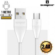 Cabo USB Micro USB V8 Emborrachado para Dados e Carregamento 1m 2.4A Sumexr SX-B30-V8 - Branco